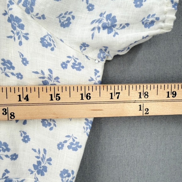 & OTHER STORIES Puff Sleeve Midi Dress Womens 8 White Blue Linen Floral Nap - Picture 9 of 16